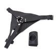 Load image into Gallery viewer, The Leather Male Chastity Harness is shown from the back against a blank background. There is a metal O-ring in the middle of the waistband, which the straps are connected to.
