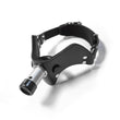 Load image into Gallery viewer, The “How May I Help You?” Gag, A.K.A the Humiliator Gag, is displayed against a blank background. The gag has a padded, black leather V-shaped front with a rounded bit on the inside. A short metal rod protrudes from the center of the gag.