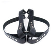 Load image into Gallery viewer, The Leather Chest Harness is shown from the back against a blank background. Each strap has four metal snaps on it so the harness can be adjusted.