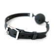 Load image into Gallery viewer, The Silicone Breathable Ball Gag is shown from the back against a blank background, displaying the silver buckle.