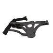 Load image into Gallery viewer, The Wand Thigh Harness made by The Stockroom is shown displayed with the KinkLab VibeRite Personal Wand Massager in front of a white background.